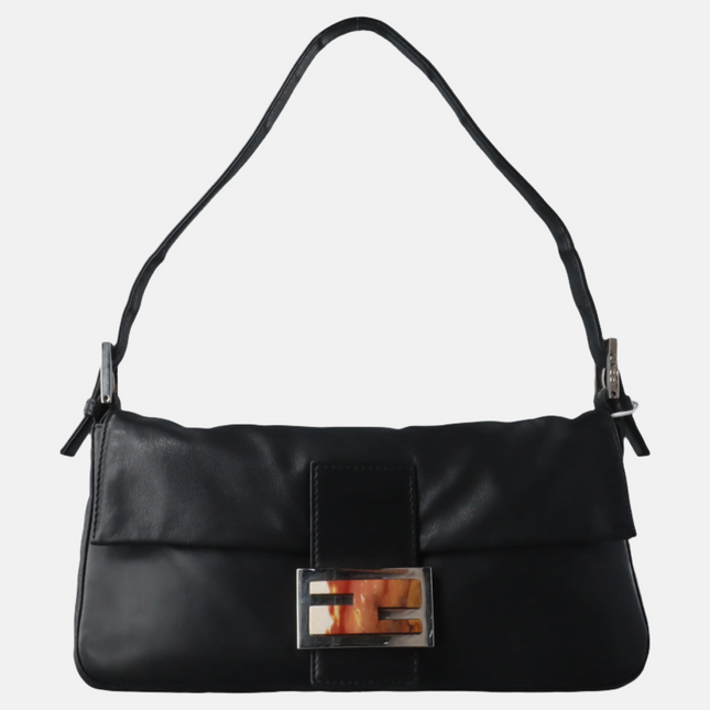 Fendi Baguette Black Lambskin Leather Shoulder Bag-Luxbags