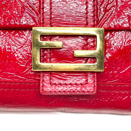FENDI Baguette Red Crinkled Patent Leather Shoulder Bag