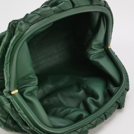 Bottega Veneta Pouch Large Intrecciato Dark Green Calfskin Leather Clutch