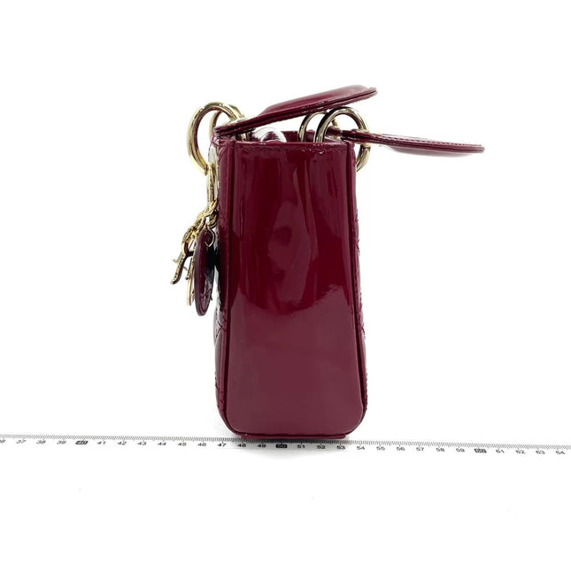 Lady Dior Mini Handbag 2017 Red Patent Leather Gold-tone Chain Strap