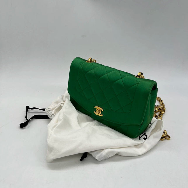 Chanel Diana Flap Bag 1990 Mini Green Silk Satin Bijou Chain