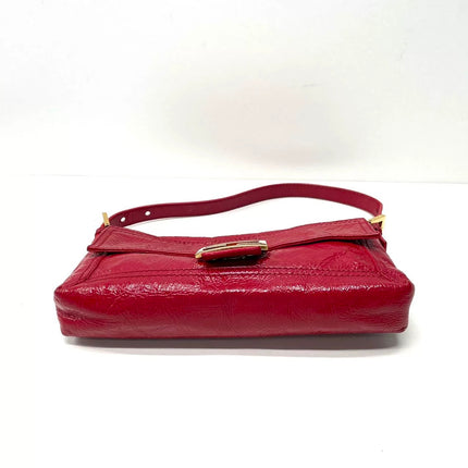 FENDI Baguette Red Crinkled Patent Leather Shoulder Bag