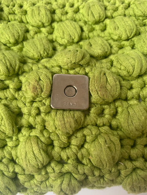 Sold Fendi Baguette Bag Green Wool Pompom Shoulder Bag