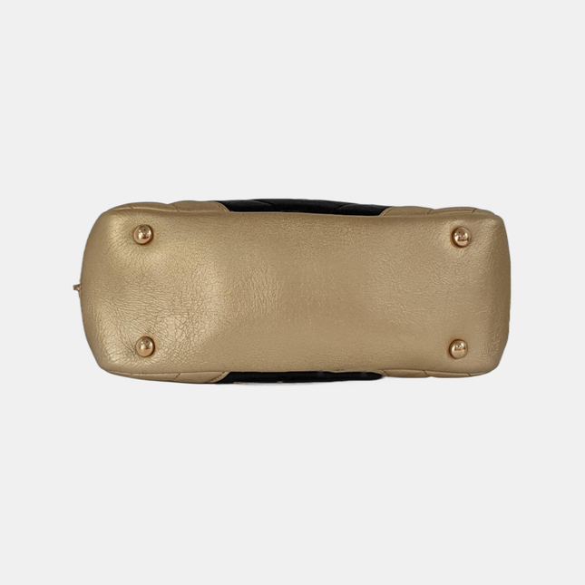 Chanel Camera Bag Chevron Stitching Black Gold Lambskin Leather Double Gold Chain, 2014