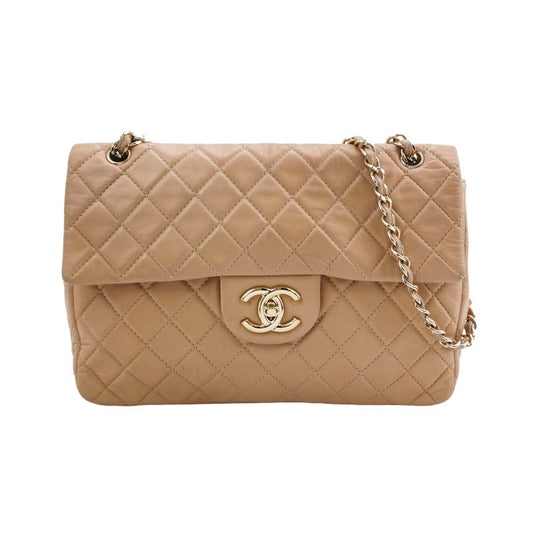 Chanel Classic Flap Maxi Beige Latte Lambskin Leather Giant Gold-tone CC Logo-Luxbags