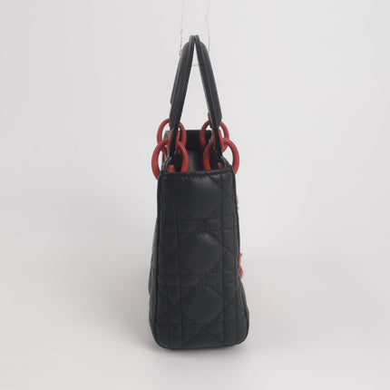 Lady Dior Mini Black Lambskin Leather Red Tulle Ruffle Heart Silver Hardware 2019