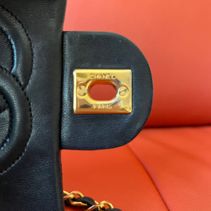 Chanel Vintage Classic Flap Mini Square Black Lambskin 24k Gold HW, 1989-1991