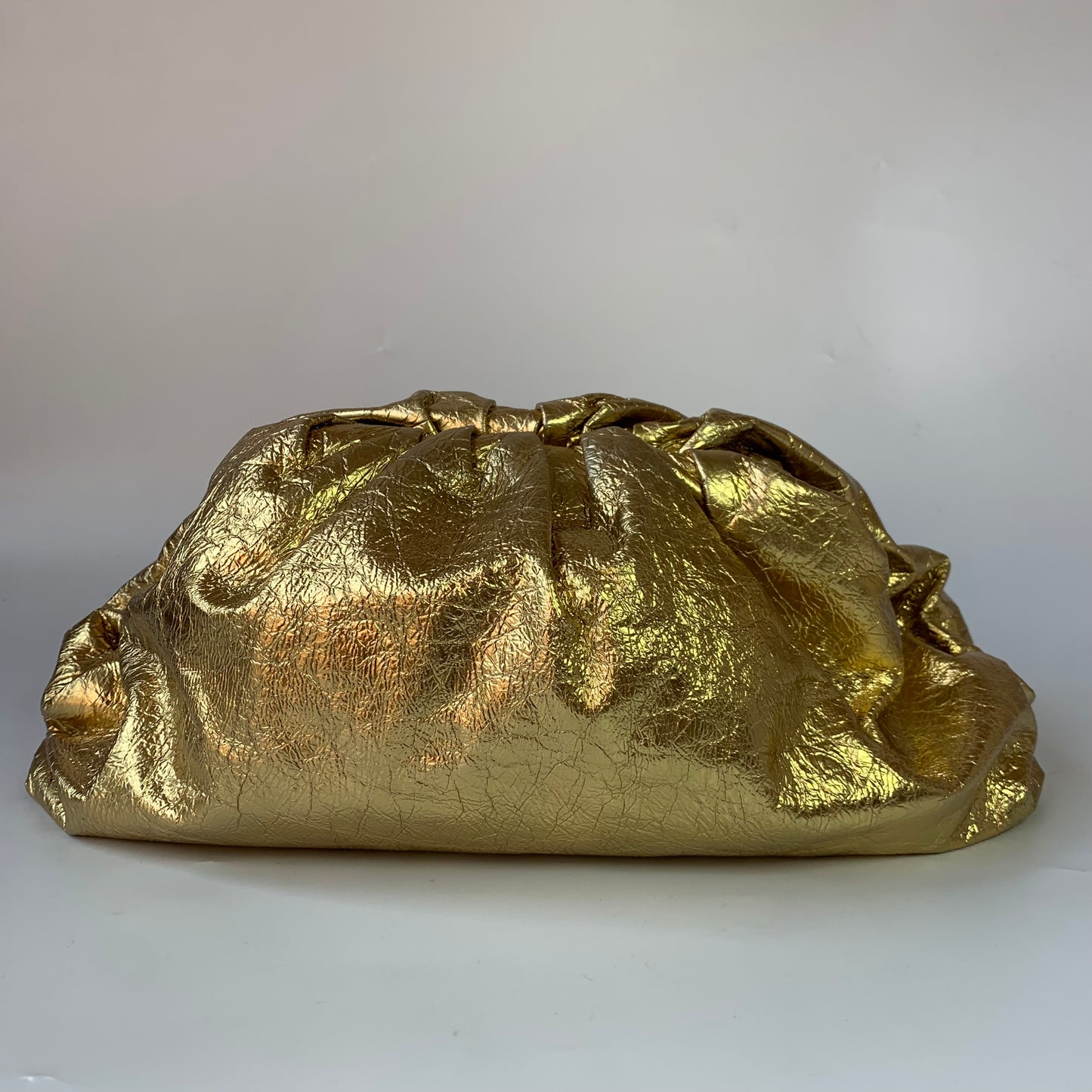 Bottega Veneta Pouch Large Metallic Gold Wrinkled Leather