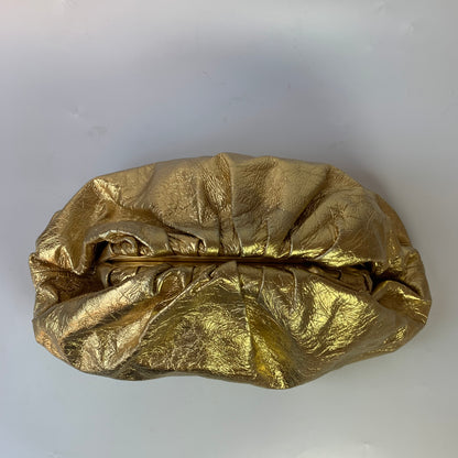 Bottega Veneta Pouch Large Metallic Gold Wrinkled Leather