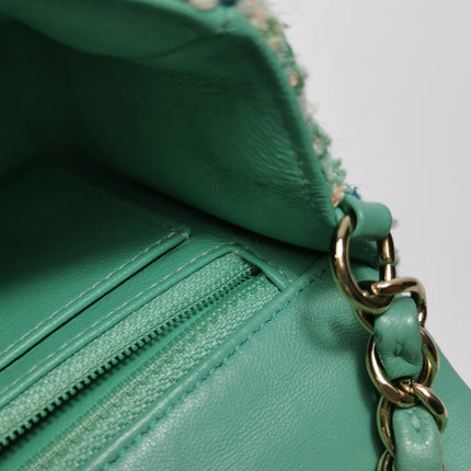 Chanel Classic Flap Mini Rectangular Tweed Green Multicolor Gold Hardware 2018-19
