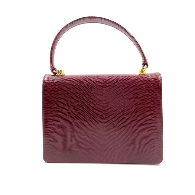 Gucci Vintage Bag Burgundy Lizard Leather Blue Lapis Lazuli Stone Gold-tone Hardware