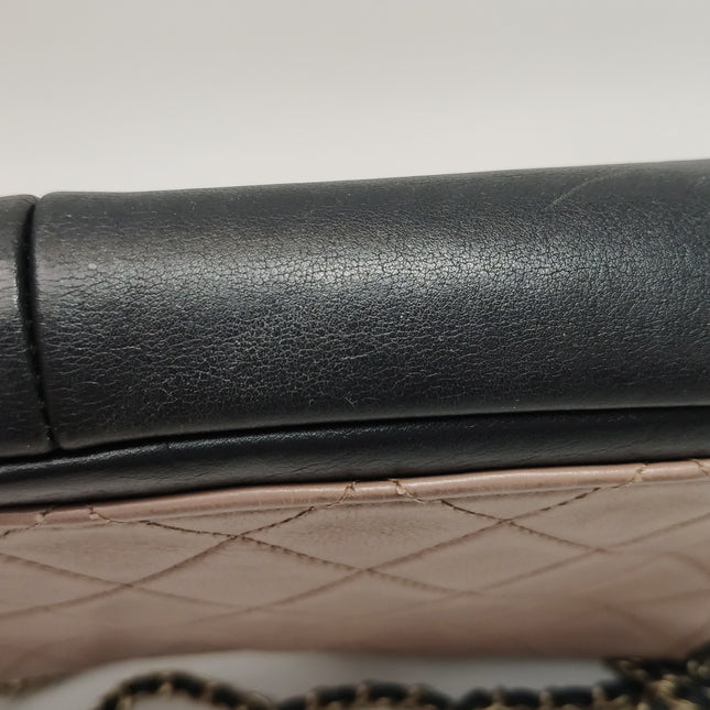 Chanel Classic Flap Bag Calfskin Leather 2014 Medium Nude Pink with Black Trim