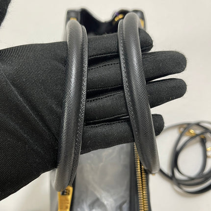 Prada Galleria Saffiano Leather Small Black Handbag with Strap