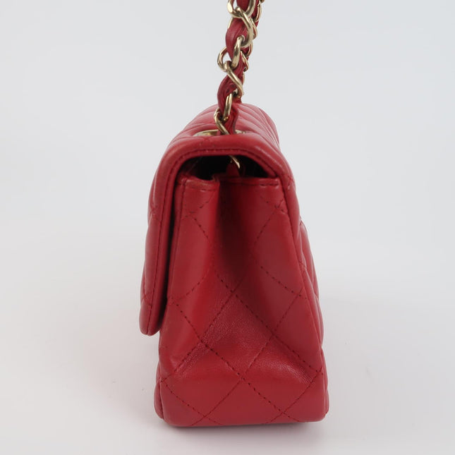 Chanel Classic Flap Mini Square Red Lambskin Leather Gold Hardware