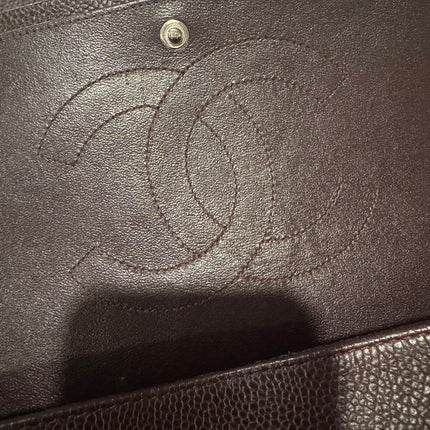Chanel Classique Grand Modèle Noir Cuir Caviar Double Rabat Métal Argenté