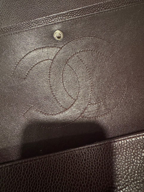 Chanel Classic Flap Jumbo Purple Caviar Leather Double Flap Silver Hardware