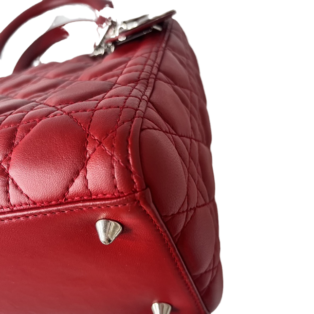 Sold Lady Dior Medium Bag Red Lambskin Cannage Leather Without Strap