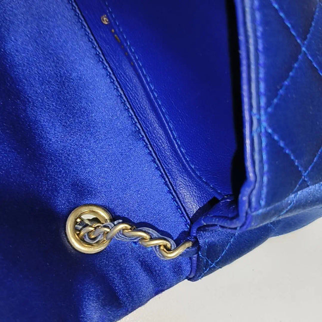 Sold Chanel Classic Flap 2013-2014 Blue Silk Satin Mini Crossbody Bag