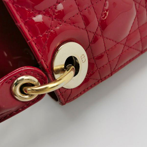 Sold Lady Dior Mini Handbag Red Patent Leather Gold-tone Leather and Chain Strap