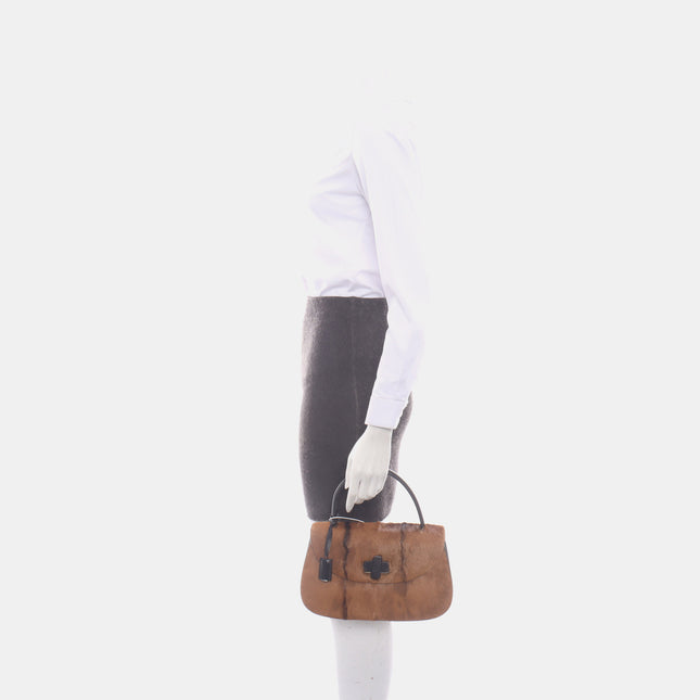 Sold Gucci Bamboo 1947 Top Handle Bag Leather Medium Brown Pony-style Calfskin Leather