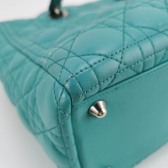 Sold Lady Dior Large Bag Teal Blue Lambskin Cannage Leather