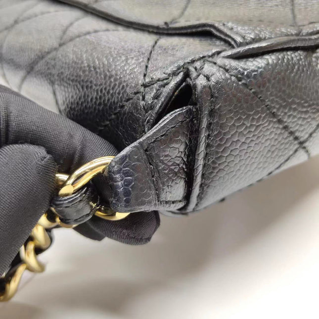 Chanel Single Flap Black Caviar Leather Vintage 24k Gold