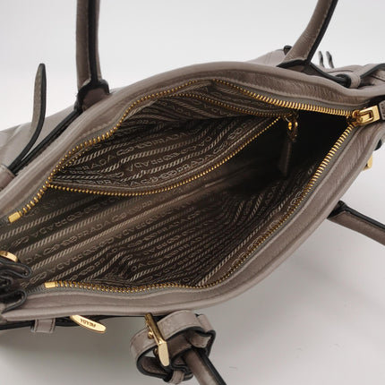 Prada Bonnie Medium Soft Lux Grey Shiny Calfskin Leather Shoulder Bag