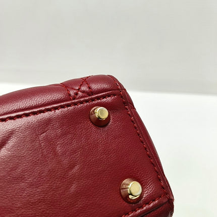 Lady Dior Mini Red Lambskin Leather Gold HW Chain Strap