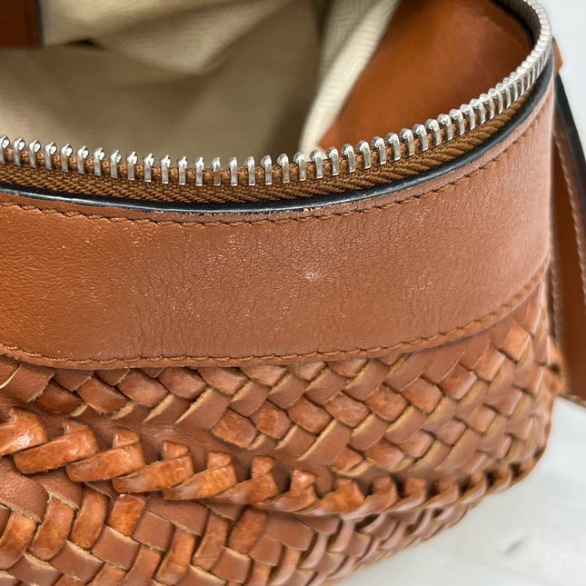 Loewe Puzzle Small Leather Woven Braided Caramel Tan Crossbody Bag