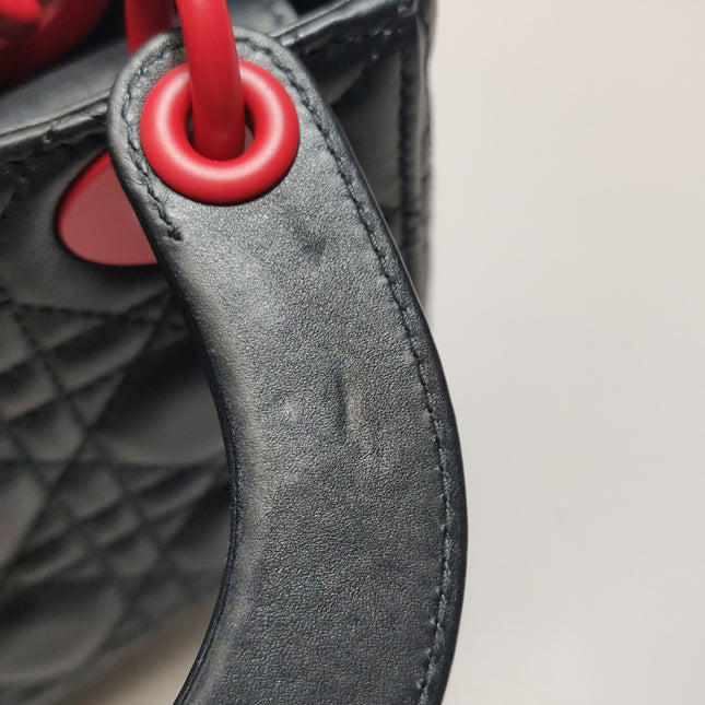 Lady Dior Mini Black Lambskin Leather Red Tulle Ruffle Heart Silver Hardware 2019