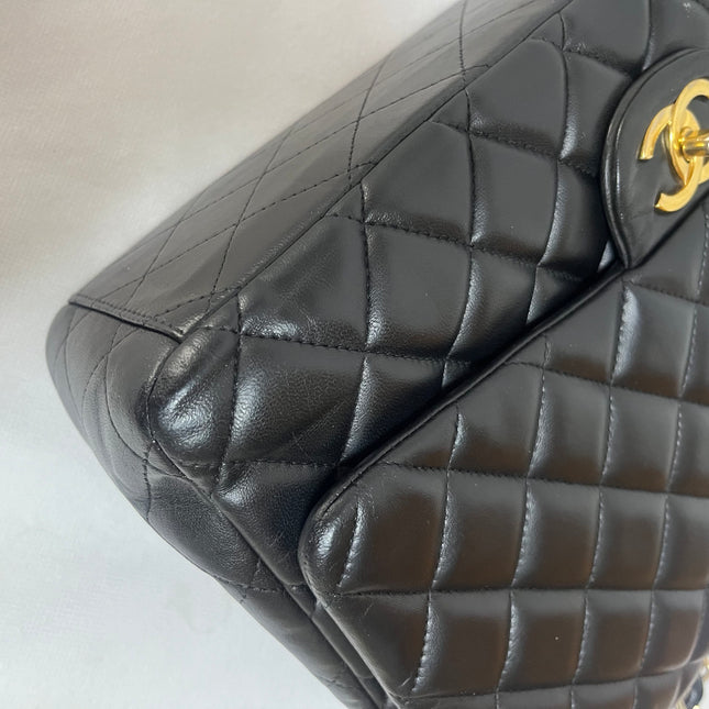 Chanel Classic Flap Maxi 2011 Black Lambskin Leather Double Flap with Gold Hardware