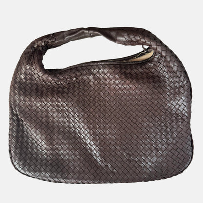 Bottega Veneta Intrecciato Hobo Bag Medium Dark Chocolate Brown Lambskin leather 47cm