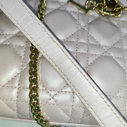 Lady Dior Mini Pearlescent Pink Lambskin Leather Gold HW Chain Strap