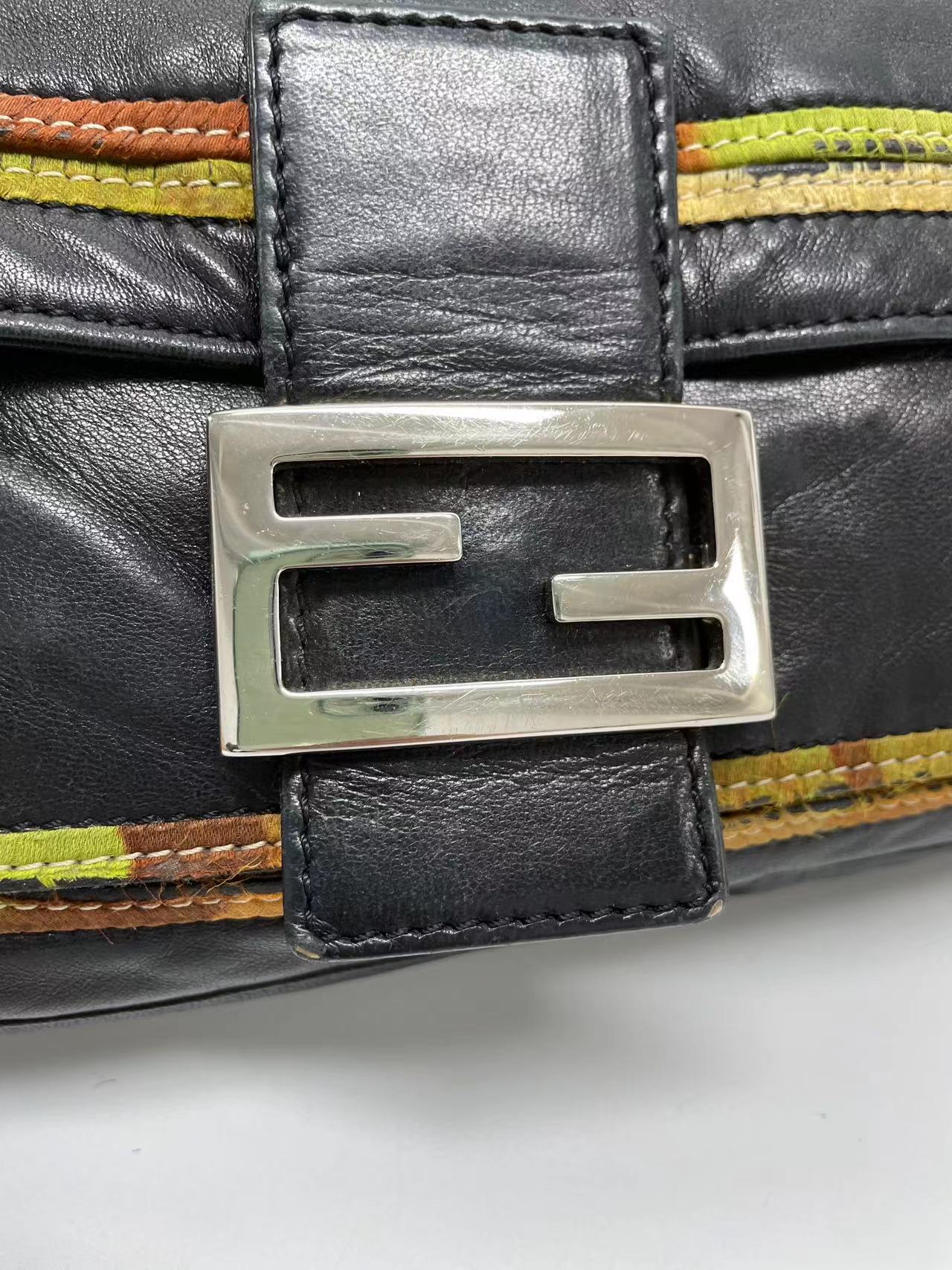 Fendi Baguette Black Leather with Multicolor Seams