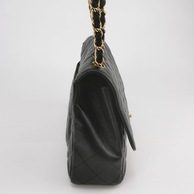 Chanel Classic Flap Jumbo Black Caviar Leather Single Flap 24k Gold Hardware 2008