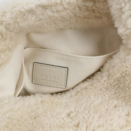 Gucci Jackie 1961 White Fluffy Shearling Bag Small