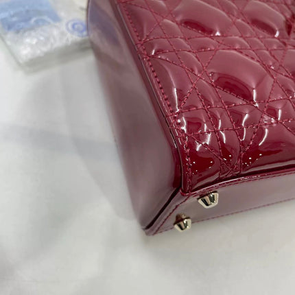 Lady Dior Mini Handbag 2021 Burgundy Red Patent Leather Gold-tone Chain Strap