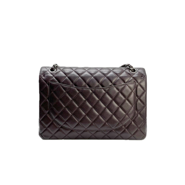 Chanel Classic Flap Jumbo Purple Caviar Leather Double Flap Silver Hardware