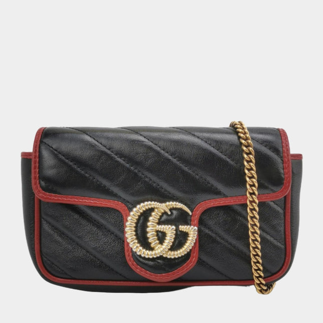 Gucci Marmont Super Mini Flap Leather Bag Black Leather-Luxbags