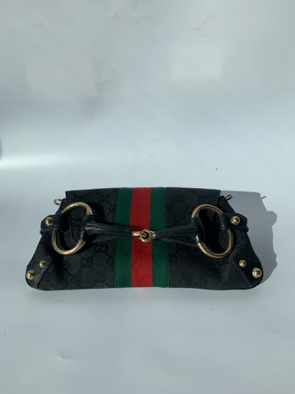 Gucci Horsebit 1955 Chain Cloth Black Gucci Monogram with Iconic Gucci Strip