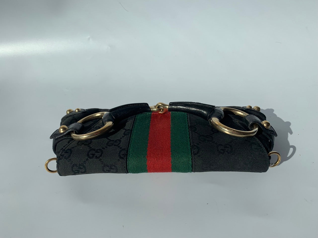 Gucci Horsebit 1955 Chain Cloth Black Gucci Monogram with Iconic Gucci Strip