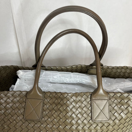 Bottega Veneta Cabat Large Intreccio Leather Tote Bag Dark Olive Green