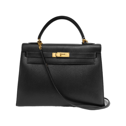 Hermes Kelly 32 Sellier Black Clemence Leather Gold Hardware 1995-Luxbags