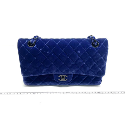 Chanel Classic Flap Medium Royal Blue Velvet Silver Hardware