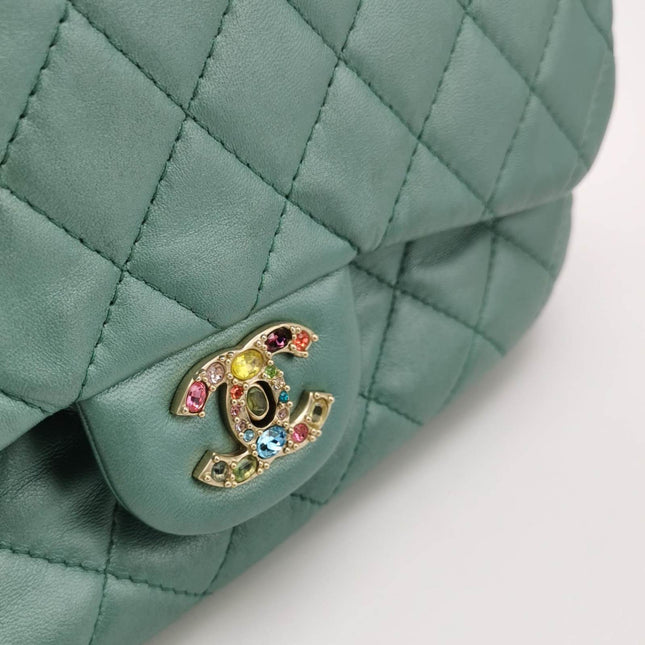 Chanel Classic Flap 2011 Large Teal Green Gem CC Turn lock