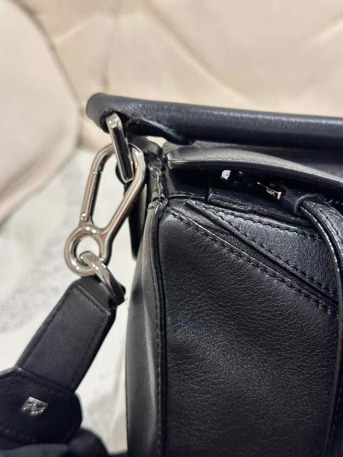 Loewe Puzzle Small Black Smooth Leather White Logo With Metal Feet 2016