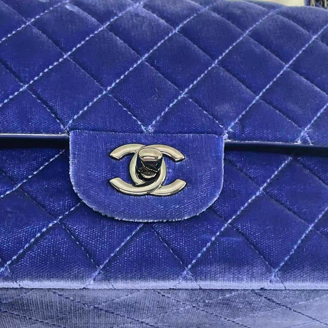 Chanel Classic Flap Medium Royal Blue Velvet Silver Hardware