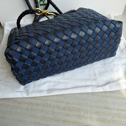 Bottega Veneta Andiamo Medium Navy Leather and Denim Intrecciato Leather Handbag
