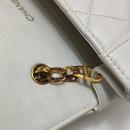 Chanel Diana CC Flap Bag Small Vintage White Lambskin Leather with 24k Gold HW, 1989-1991