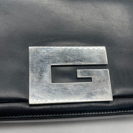 Gucci Vintage Black Leather Shoulder Bag Jumbo Square G Logo